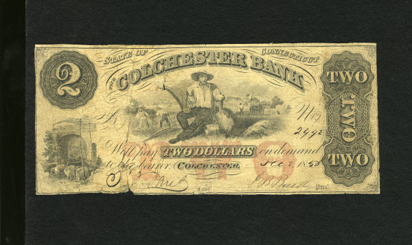 Colchester Bank $2 note circa 1857