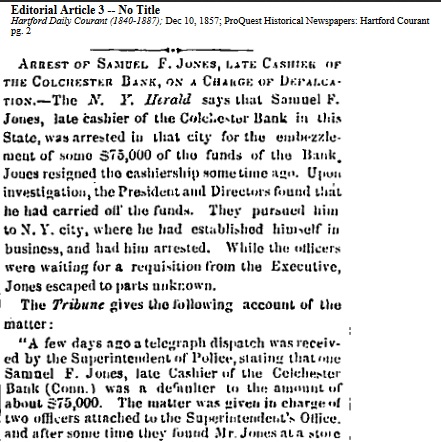 Original Hartford Daily Courant article about the bank scandal of the 1800s
