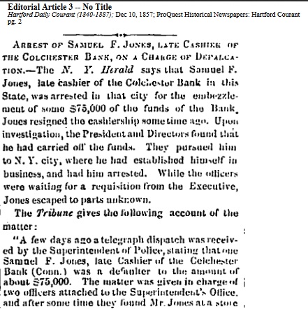 Original Hartford Daily Courant article about the bank scandal of the 1800s